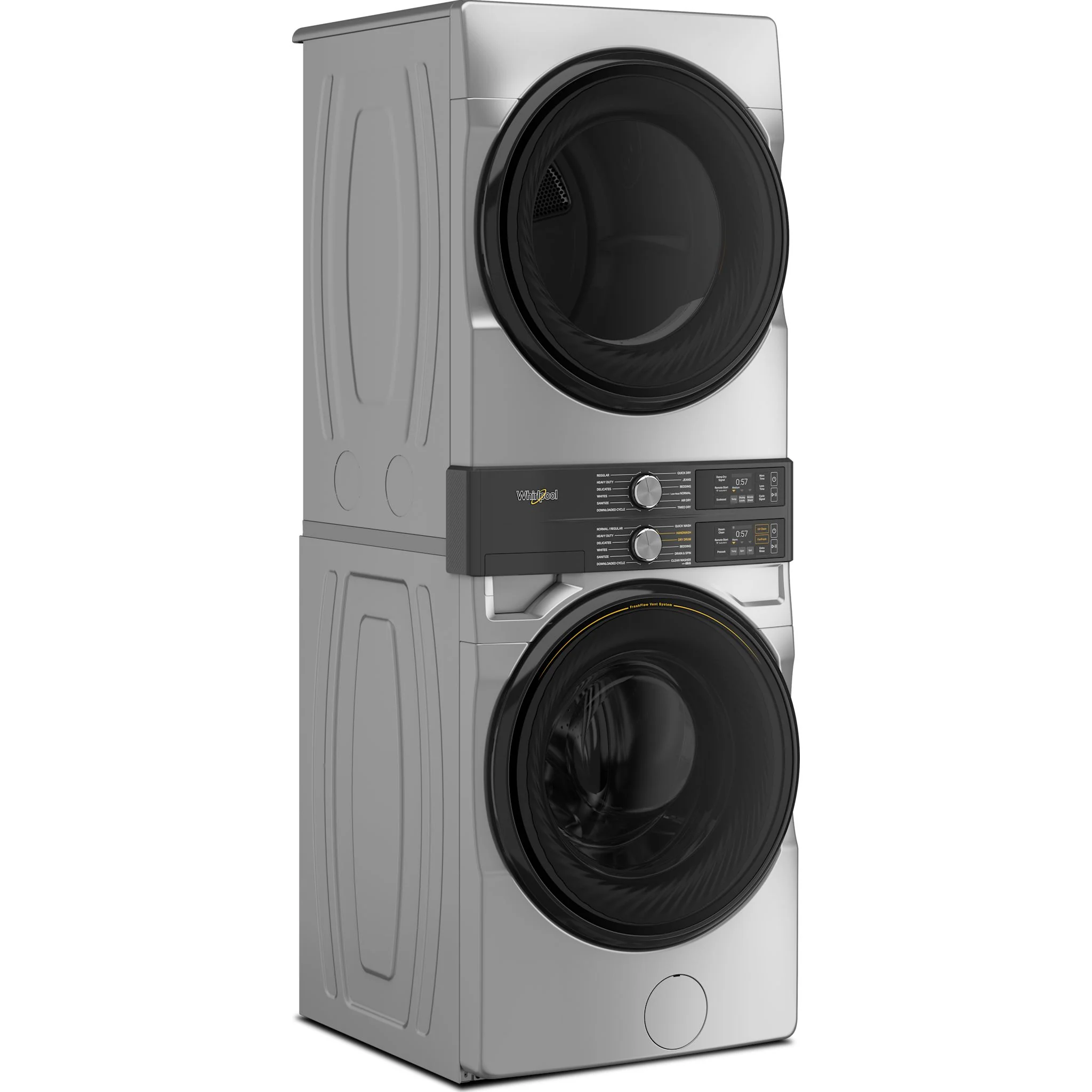 Whirlpool Smart ENERGY STAR® Front Load Laundry Tower with FreshFlowTM Vent System and UV Clean Technology 5.2 cu. ft. I.E.C. Washer & 7.4 cu. ft. Electric Dryer - Radiant Silver (YWEF5727TR) - Image 3