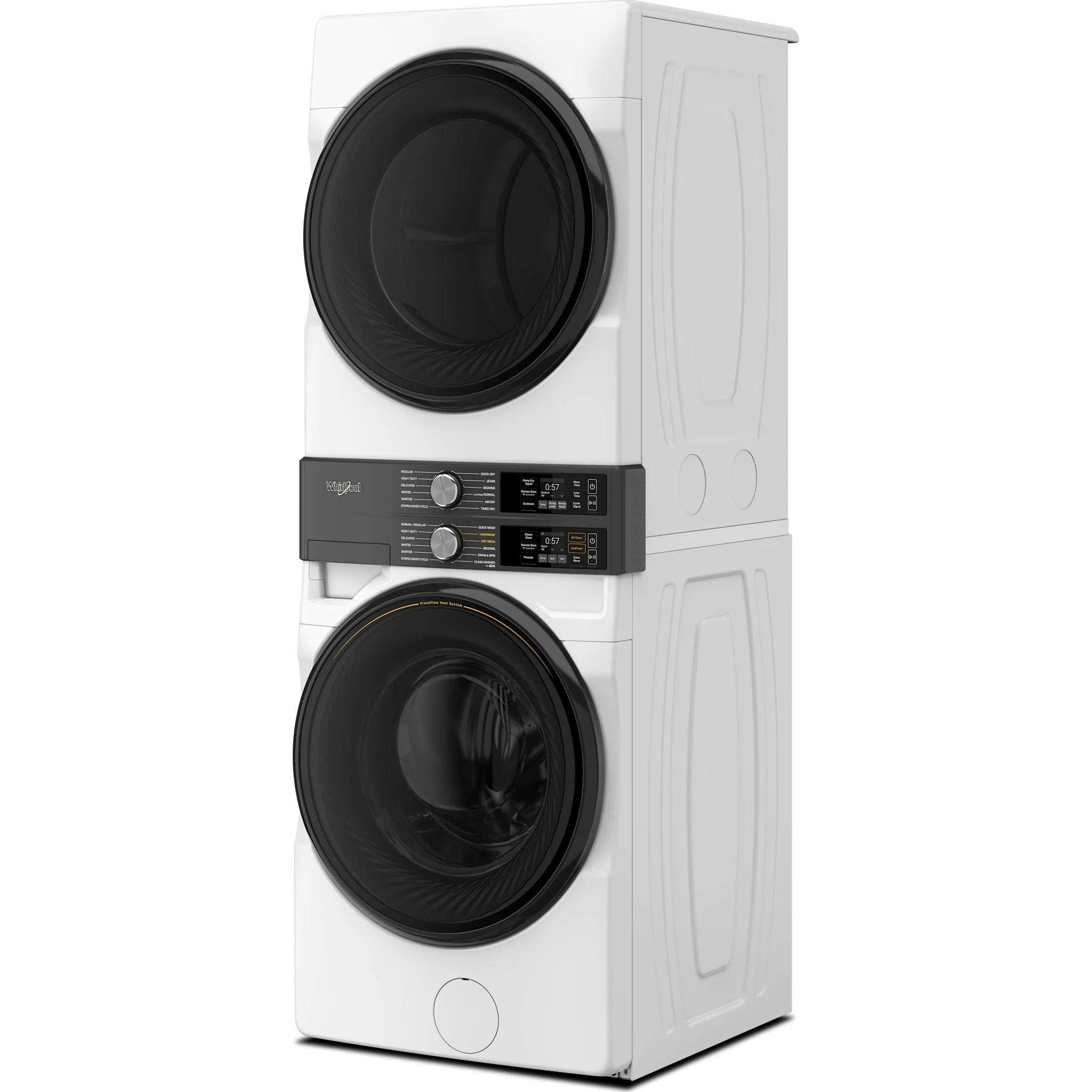 Whirlpool Smart ENERGY STAR® Front Load Laundry Tower with FreshFlowTM Vent System and UV Clean Technology 5.2 cu. ft. I.E.C. Washer & 7.4 cu. ft. Electric Dryer - White (YWEF5727TW) - Image 2