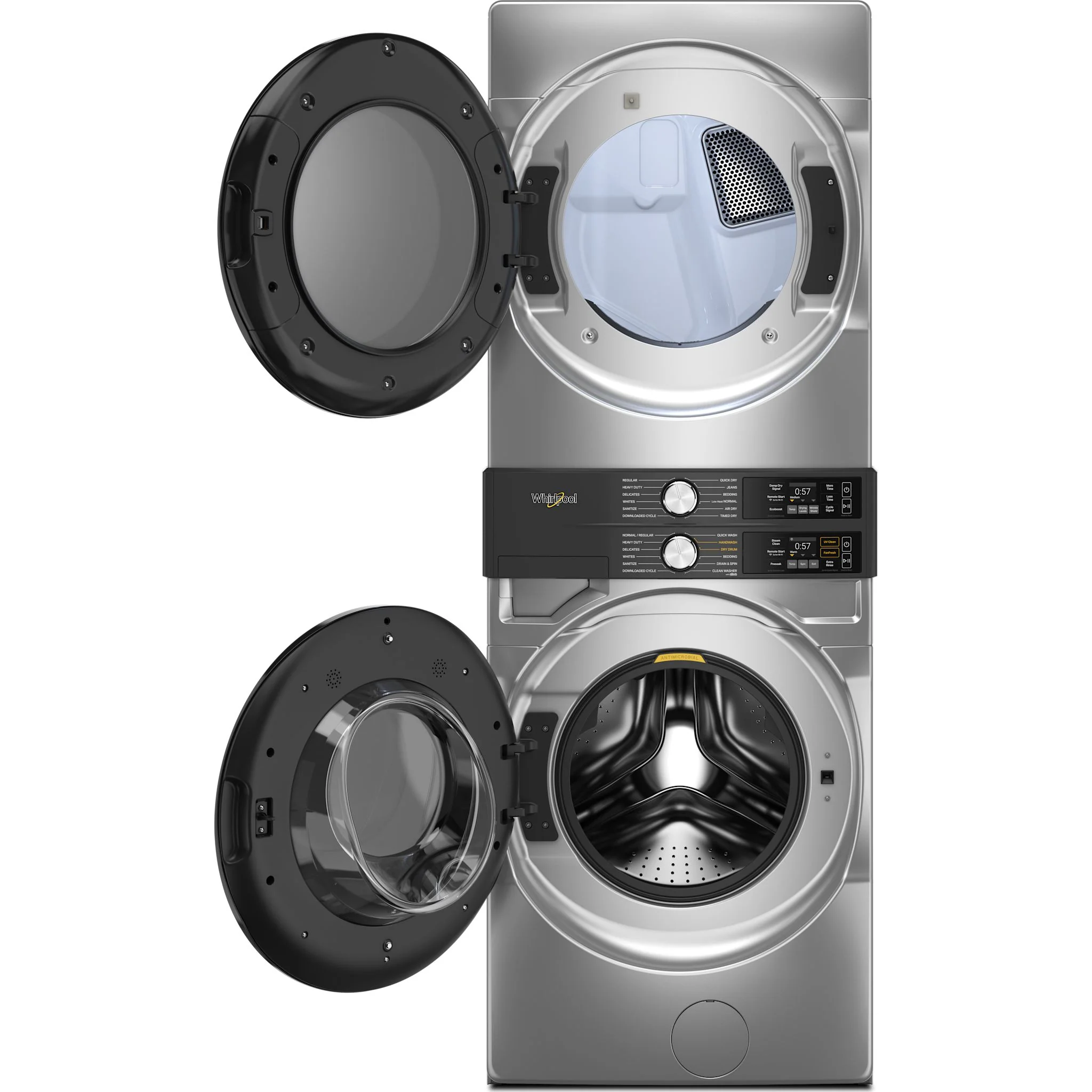 Whirlpool Smart ENERGY STAR® Front Load Laundry Tower with FreshFlowTM Vent System and UV Clean Technology 5.2 cu. ft. I.E.C. Washer & 7.4 cu. ft. Gas Dryer - Radiant Silver (WGF5727TR) - Image 4