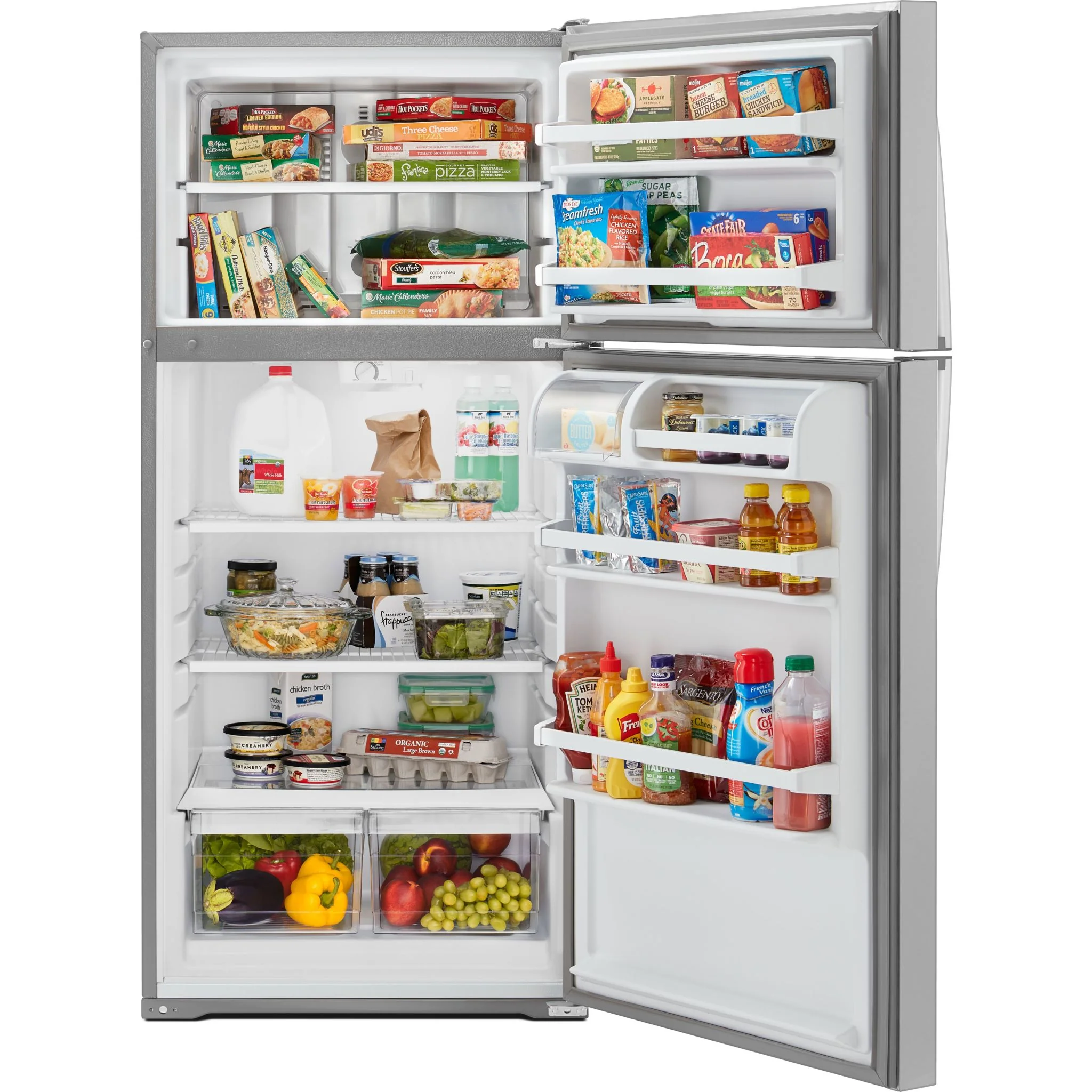 Whirlpool 28-inch Wide Top Freezer Refrigerator - 14 cu. ft. -Monochromatic Stainless Steel (WRT134TFDM) - Image 4