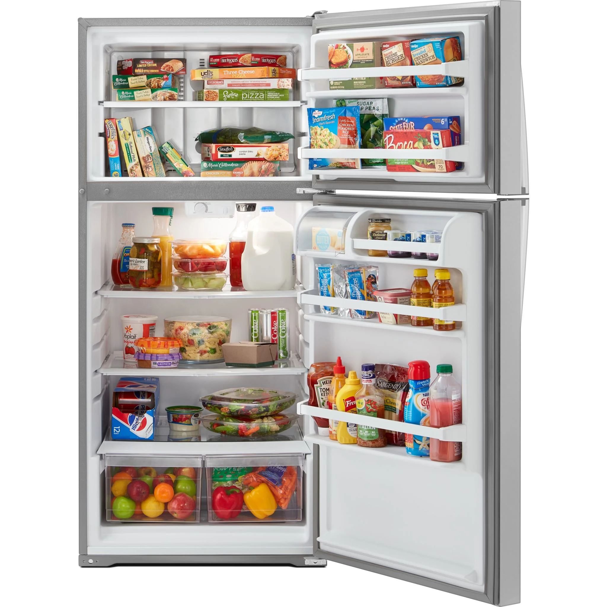 Whirlpool 28-inch Wide Top Freezer Refrigerator - 14 cu. ft. -Monochromatic Stainless Steel (WRT134TFDM) - Image 5