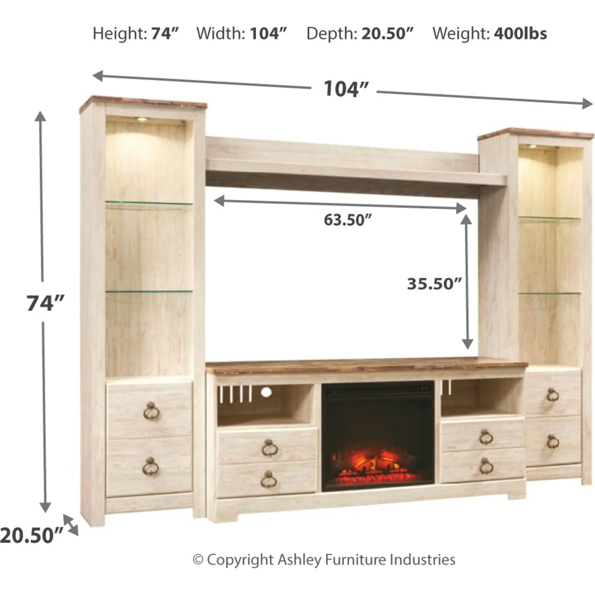 Willowton Entertainment Unit with Fireplace - Image 4