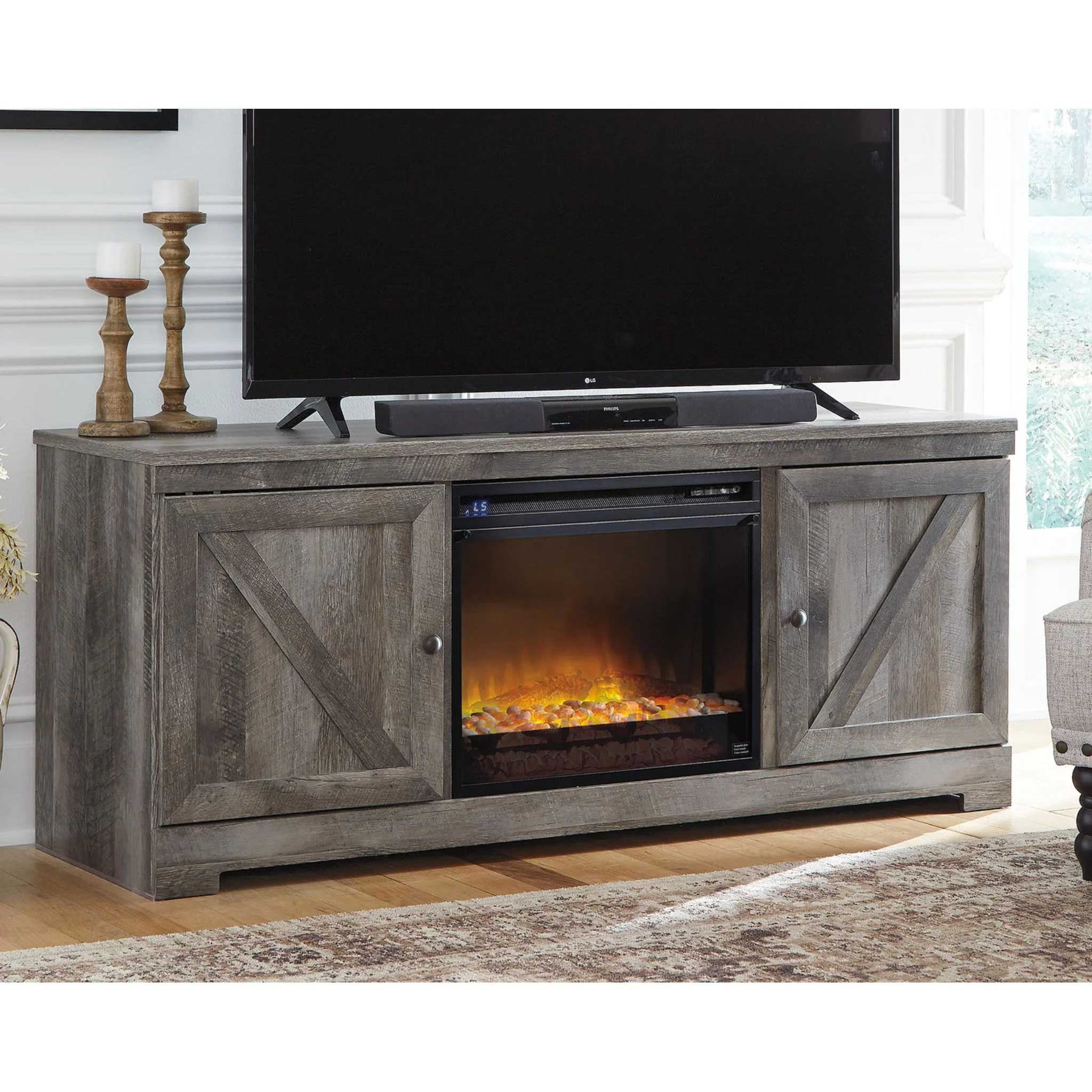 Wynnlow TV Stand with Glass Stone Fireplace - Image 12
