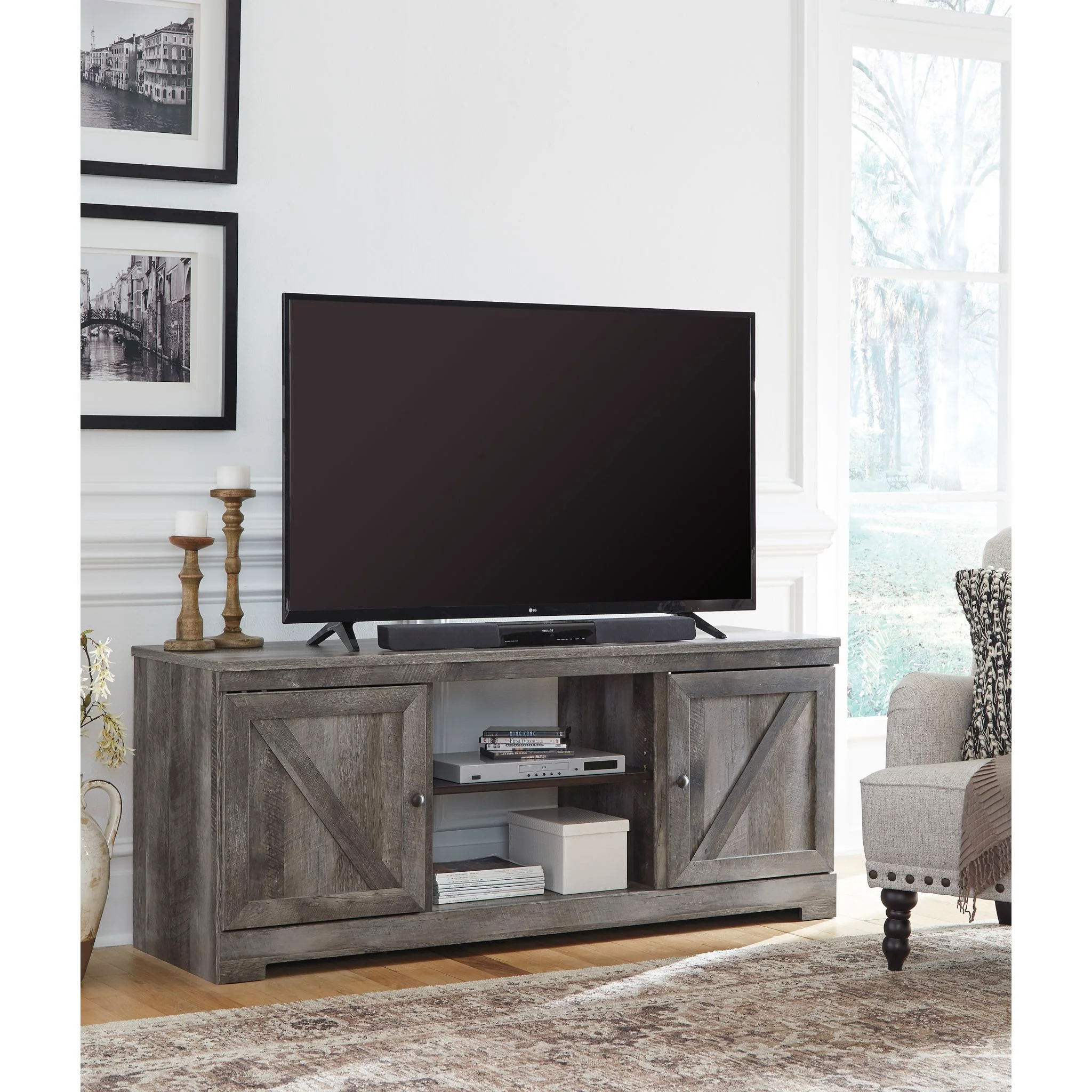 Wynnlow TV Stand with Glass Stone Fireplace - Image 2